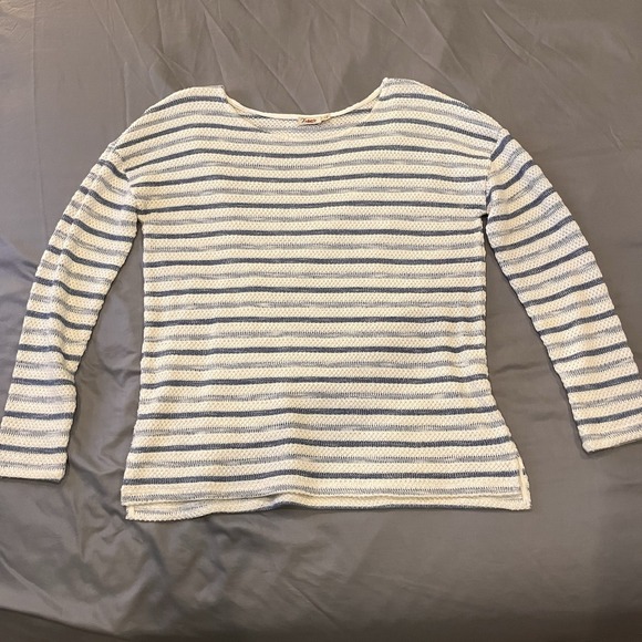 Faherty Tops - Faherty Striped 3/4 Sleeve Knit Textured Top Coastal Grandma Fisherman Women S